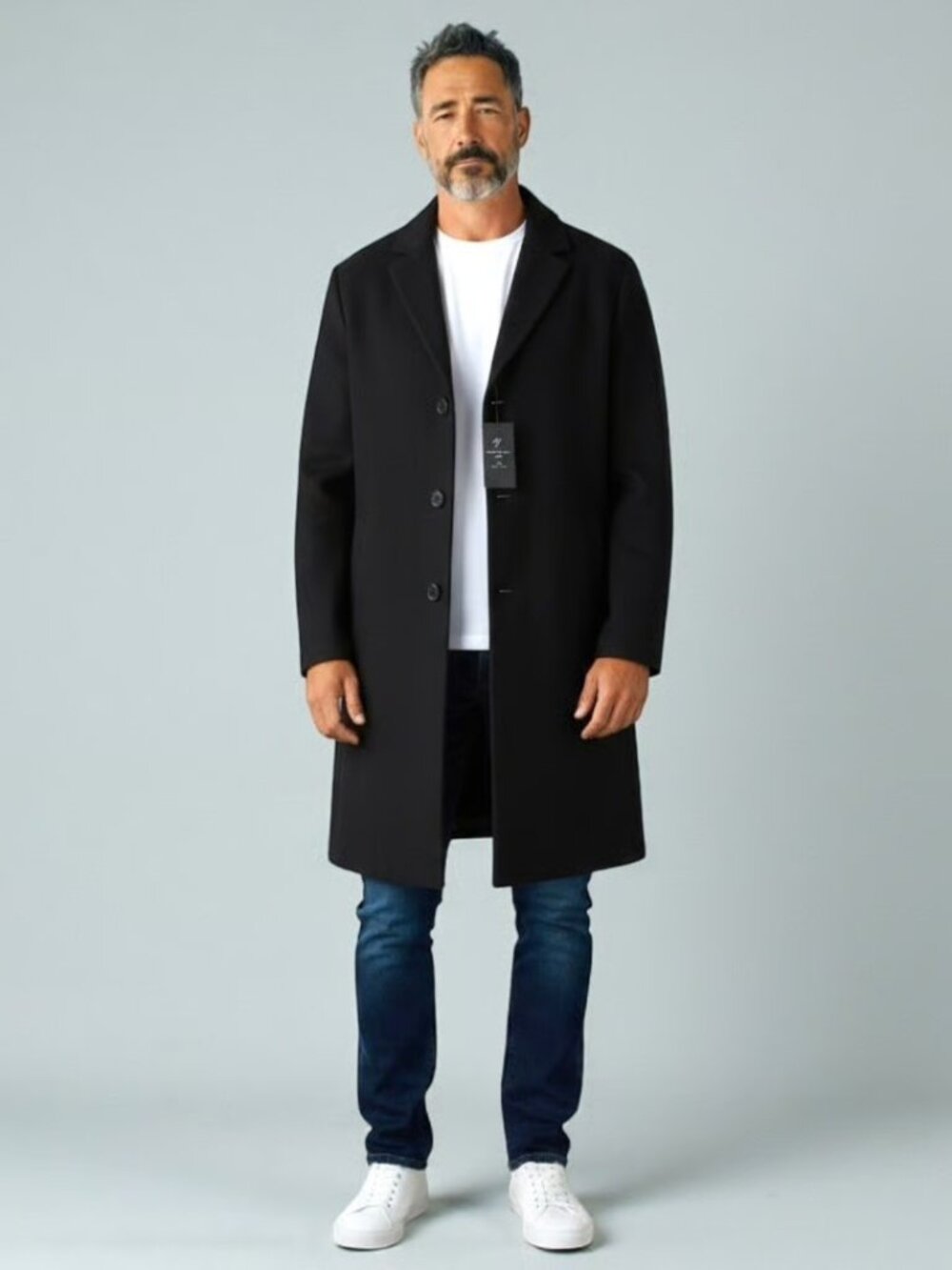Shaquille O'Neal XLG Black Long-Length Wool-Blend Topcoat - 3XLT